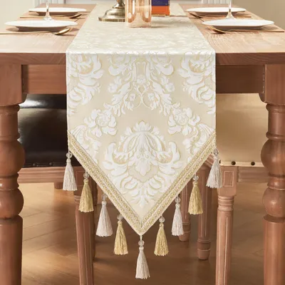 Zdjęcie produktu dla bieżnik z frędzlami - 33x180cm do stołu jadalnego i dekoracji na przyjęcia