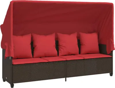 Produktbild von vidaXL Sonnenliege mit Dach und Kissen Braun Poly Rattan