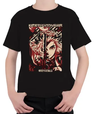 Obrázok produktu pre Rengoku Kimetsu no Yaiba Demon Slayer Flame Sword Uni detské tričko, čierna, 140