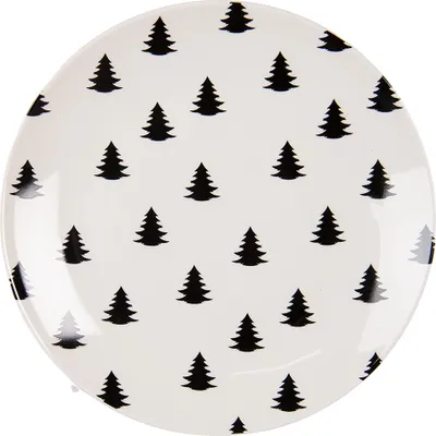 Produktbild von Clayre & Eef Frühstücksteller Ø 20 cm Beige Schwarz Porzellan Weihnachtsbaum
