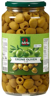 Obrázek produktu pro Adria olivy zelené ve slaném nálevu bez pecky ve sklenici ze Španělska 454g