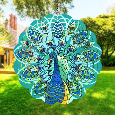 Produktbild von Metallischer Windspinner im Pfauenstil für Garten und Außenbereich