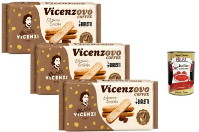 Produktbild von 3x Vicenzovo Savoiardi al Caffè Bialetti Löffelbiskuits mit Kaffeegeschmack 200g + Italian Gourmet Polpa 400g
