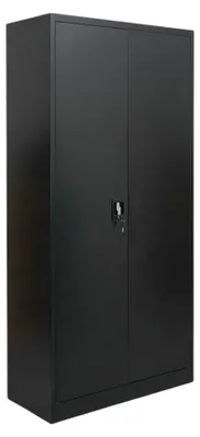 Produktbild von Flügeltürenschrank ELEPHANT mit 2 Türen, abschließbar | HxBxT 180x80x40cm | 4 Ebenen | Stahl mit Pulverbeschichtung | Schwarz | Spind Aktenschrank Metallschrank Werkstattschrank Mehrzweckschrank