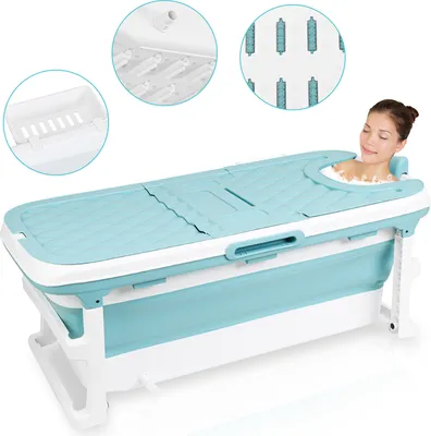 Produktbild von Jopassy Faltbare Badewanne Erwachsene 132cm mit Abdeckung, Nackenkissen, Fussmassageroller, Praktisch und Tragbar, Mobile