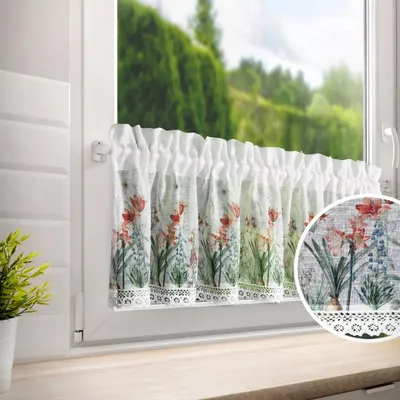 Zdjęcie produktu dla Zazdrostka Nemezja 30x150 biała kwiatowy wzór koronka na taśmie