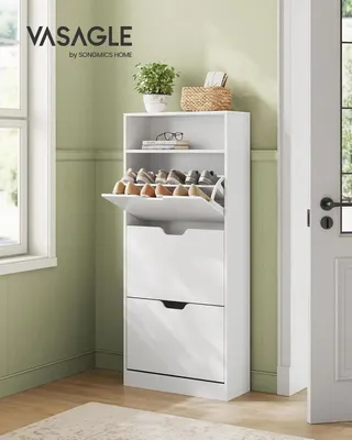 Produktbild von Schuhschrank - Schuhregal mit 3 Klappen - Platzsparend - Schlankes Design - Für Flur/Wohnzimmer - Schwarz