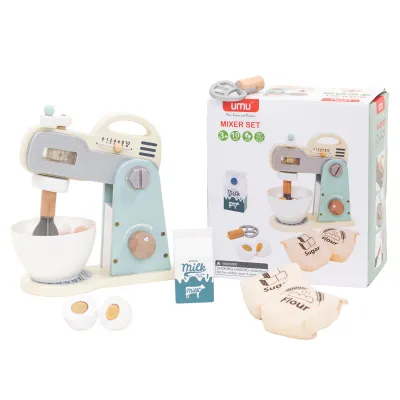 Produktbild von Spielküche Mixer Spielset aus Holz – mit Rührschüssel, Schneebesen, Zutaten Küchenmixer Spielzeug. Küchenzubehör kleine Köche