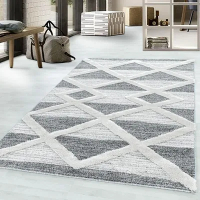 Produktbild von Wohnzimmerteppich, Designerteppich mit kurzem Flor, Schlingengarn, 3D-Kreuzmuster 140 x 200 cm