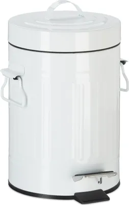 Produktbild von Relaxdays Treteimer Vintage, Abfalleimer für Küche oder Bad, aus Metall, mit Tretfunktion, Kosmetikeimer, 3 Liter Weiß