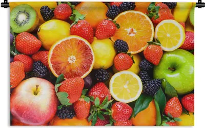 Produktbild von MuchoWow® Wandteppich Wandbehang Erdbeere - Zitrone - Obst 60x40 cm Tapisserie Dekoration Wandtuch - Wanddekorationen
