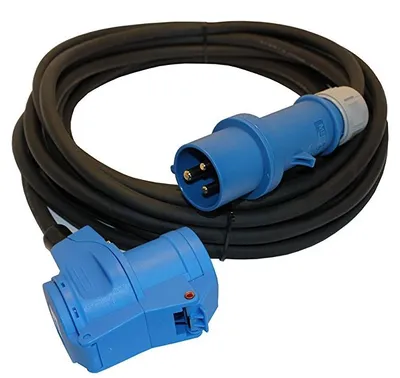 Produktbild von CEE Verlängerung auf CEE Winkelkupplung + Schukodose H07RN-F 3G1,5 / 3G2,5 5-50m, Querschnitt:3x2.5mm², Länge:15m