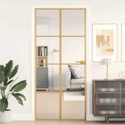 Produktbild von vidaXL Drzwi wewnętrzne Slim Golden 93x201,5 cm szkło hartowane i aluminium
