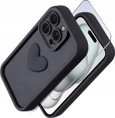 Zdjęcie produktu dla Etui do iPhone 15 Pro silikonowe MATOWE serce + Szkło ochronne na ekran 9H