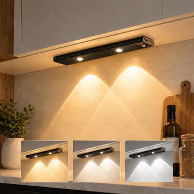 Produktbild von 30cm LED Unterbauleuchte mit Bewegungsmelder Aufladbar, Dimmbar 3 Lichtfarbe Küchenlampe Schrankbeleuchtung Schranklicht, Schwarz
