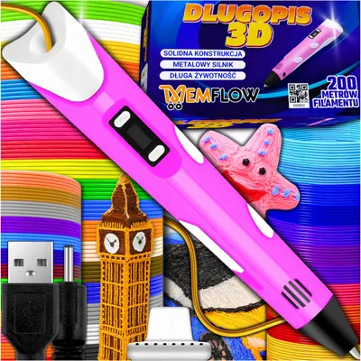 Produktbild von 3D Stift Set für Kinder mit 200 m Filament, 3D Druckstift mit LCD-Display, PLA & ABS, Kreativset, Rosa