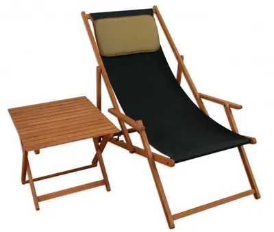 Produktbild von Deckchair schwarz Gartenliege Sonnenliege Strandstuhl Tisch Kissen Buche klappbar 10-305 T KD