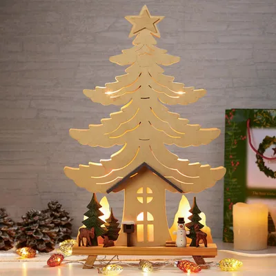 Produktbild von 10-tlg. LED-Holz Stimmungsleuchter Haus+Schneemann