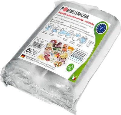 Produktbild von Vakuumierrolle VRS 1560, 2 Rollen à 15 x 600 cm, lebensmittelecht, hohe Absaugwirkung, extrem reißfest, erhitzbar bis 100 °C