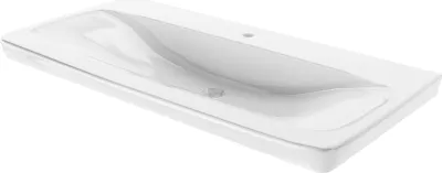 Produktbild von FACKELMANN Keramik Waschtisch MILANO / Maße (B x H x T): ca. 107,5 x 17 x 54,5 cm / Keramikbecken / hochwertiges Waschbecken für Bad und WC / integrierter Überlauf / gesoftete Kanten / Farbe: Weiß
