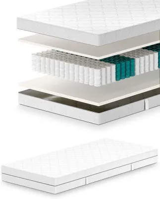 Produktbild von Taschenfederkernmatratze 160 x 200 cm Ergonomische Matratze H3, H2 - Höhe 21 cm, 7 Zonen Federkernmatratze Wendematratze mit Matratze-Bezug, Weiß