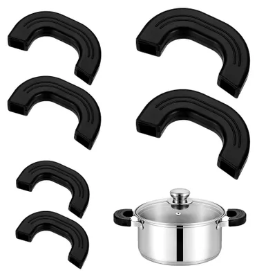 Produktbild von 6 Silikon Topfgriffe, hitzebeständige Silikongriffe für Töpfe, rutschfeste Küchenhelfer (schwarz, 3 Paar, 3 Größen)
