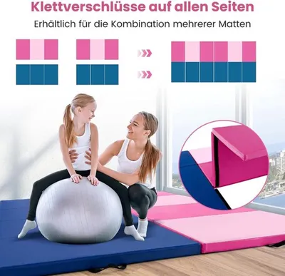 Image de Tapis de gymnastique – Tapis de fitness pliable de 300 x 120 cm avec une épaisse mousse EPE et des poignées