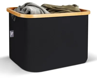 Produktbild von Wäschekorb Wäschesack Aufbewahrungskorb - Faltbar - Bambusrahmen - 40 Liter - Schwarz