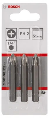 Image de Bosch 3x embouts de tournevis extra-durs, PH 2, 51 mm - 2607001522