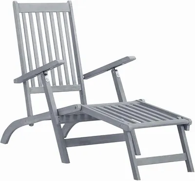 Imagen del producto de Silla reclinable de acacia gris, plegable, con reposapiés para jardín