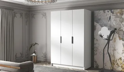 Obrázek produktu pro Šatní skříň 150 cm COVO 1 - bílá / černé úchyty