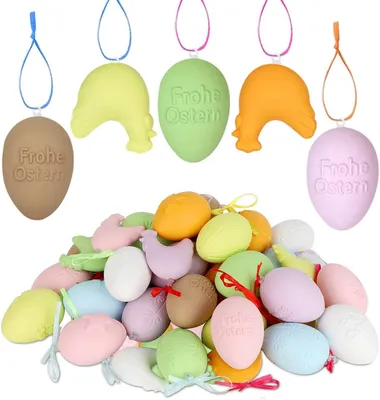 Produktbild von 40 Stück Ostereier 6cm Kunststoff Eier Ostern Deko Osternest Osterstrauch