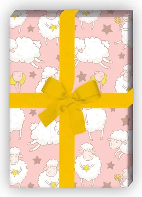 Produktbild von Lustiges Schäfchen Geschenkpapier mit Sternen, Dekorpapier, rosa - G11880, 32 x 48cm