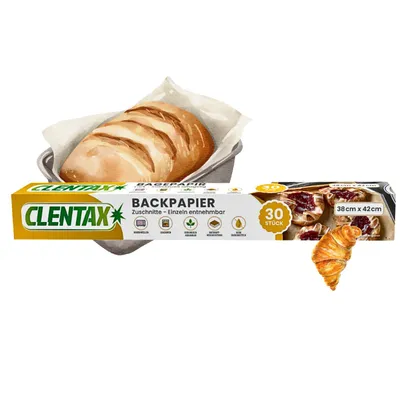 Produktbild von CLENTAX Backpapier Zuschnitte 30 St Für Backofen, Mikrowelle - Kein Durchfetten - Antihaftbeschichtung