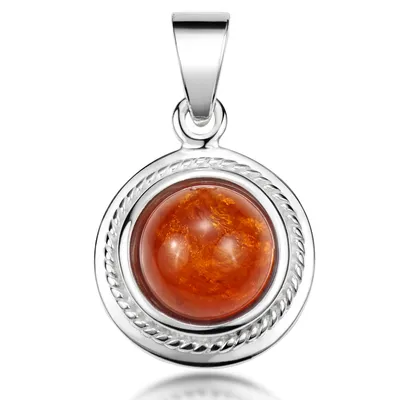 Produktbild von MATERIA by Matthias Wagner Bernstein Anhänger Silber 925 Damen Kettenanhänger Naturstein rund Ø 13mm KA-129