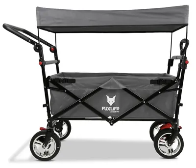 Produktbild von FUXLIFE by FUXTEC Bollerwagen faltbar FX-CT700 Grau  klappbarer Handwagen für Ausflug & Alltag  gepolsterter Sitzbereich  mit Feststellbremsen Grau