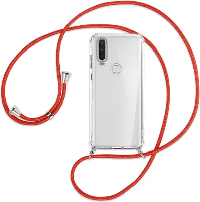 Produktbild von Handykette Backcover-Schutzhülle mit Band (Metall silberfarben) für Motorola One Action - rot