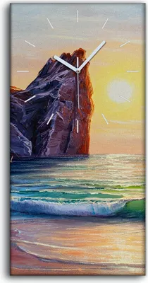 Produktbild von Leinwand Uhr Küche Wohnzimmer Bild Quarz 30x60 Sonnenuntergang auf dem Meer - weiße Hände