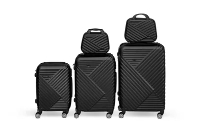Obrázek produktu pro 5dílná sada cestovních kufrů VIAGGIO – černé kufry na kolečkách, kufry s pevnou skořepinou, sada kufrů na kolečkách s kosmetickou taštičkou