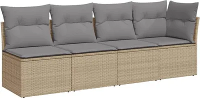 Produktbild von vidaXL Gartensofa mit Kissen 4-Sitzer Beige Poly Rattan