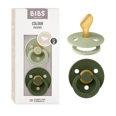 Produktbild von BIBS Colour Anatomical Schnuller 2er Pack, BPA-frei Dummy-Schnuller, Kiefergerechte Form. Naturkautschuk / Latex, Hergestellt in Dänemark. Größe 2 (6-18 Monate), Sage / Hunter Green