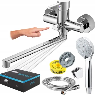 Produktbild von Wandmontierte Badewannenarmaturen mit klappbarem Auslauf, Brausegarnitur, LONG FAUCET