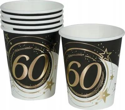 Produktbild von Pappbecher 60. GEBURTSTAG Sixty Gold Schwarz 240ml 6 St.