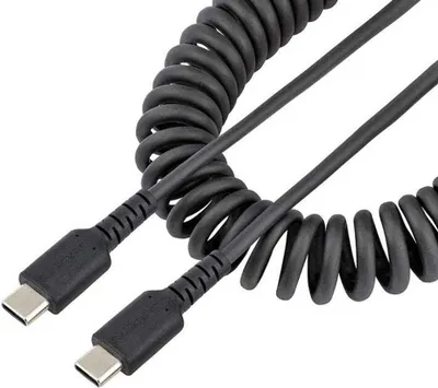 Produktbild von StarTech.com 50cm USB-C-Schnellladekabel, Laden und Synchronisieren, 3A, USB 2.0, TPE-Mantel mit Aramidfaser - Robustes USB C Spiral Ladekabel, 0,5 m, USB C, USB C, USB 2.0, 0,48 Gbit/s, Schwarz