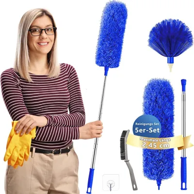 Produktbild von Staubwedel Teleskop ausziehbar 2,45m biegsam Blau 5Pcs