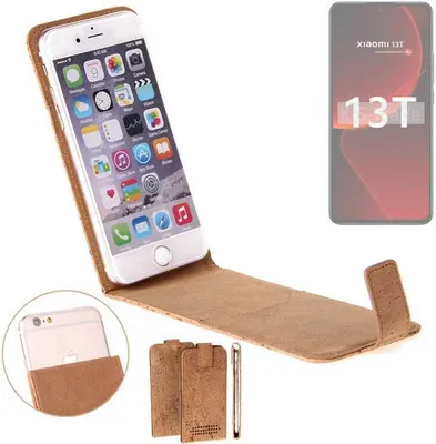 Produktbild von K-S-Trade Handyhülle kompatibel mit Xiaomi 13T Kork Hülle Flipstyle Case Schutzhülle Kork Case Hülle Flip cover Klapphülle Klapp, braun 1x