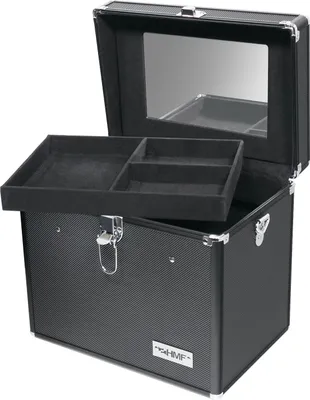 Produktbild von HMF 14903-02 Alu Kosmetikkoffer mit Spiegel, Schminkkoffer leer, 29 x 25,5 x 20 cm, Schwarz