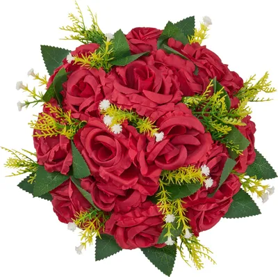 Immagine prodotto di SucceBuy fiori artificiali, 10 pezzi, 240 x 240 x 120 mm, palline di fiori in materiali artificiali, composizioni floreali decorative con rose di seta per decorazioni di tavoli di nozze, decorazioni per la casa e festeggiamenti