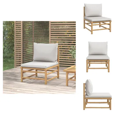 Produktbild von vidaXL Garten-Mittelsofa mit Hellgrauen Kissen Bambus -  Gartensofaelemente