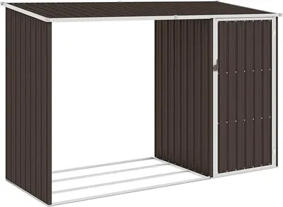 Zdjęcie produktu dla Pojemnik na drewno do kominka, brązowy, 245x98x159 cm, stal ocynkowana. Przeznaczony do przechowywania drewna na zewnątrz. Regał na drewno kominkowe, do użytku zewnętrznego